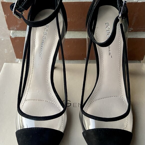 BCBGeneration BLACK SUEDE HEELS — CLEAR PUMPS - Picture 2 of 9